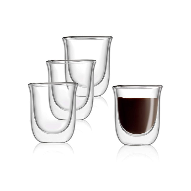 JoyJolt Javaah Double Walled Espresso Glasses Espresso Cups Set of 4 | 2-Ounces
