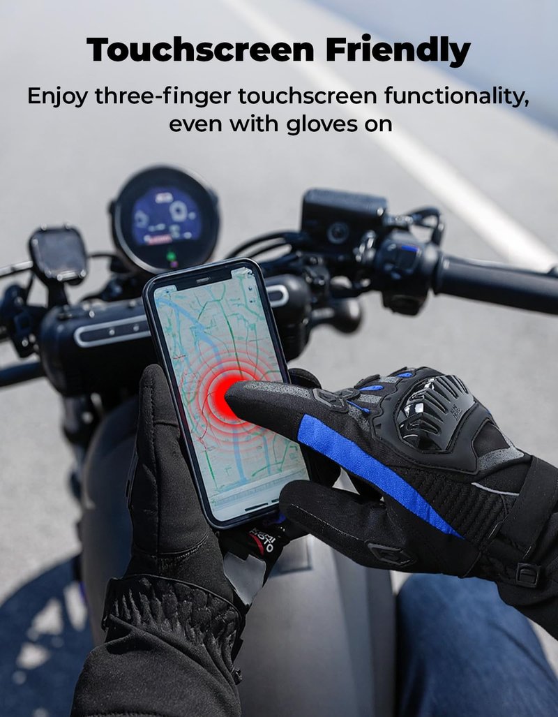 KEMIMOTO Winter Motorcycle Gloves, Rainproof Riding Warm Gloves with Touchscreen for Motorcycle Riding, ATV, UTV, Snowmobile Blue L