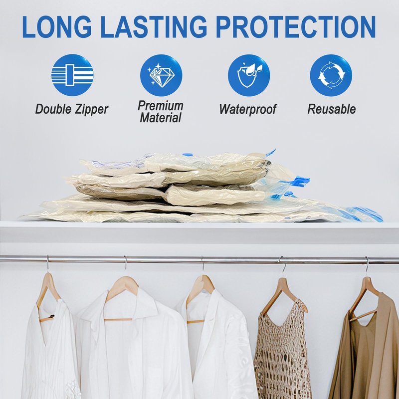 Fygrip Vacuum Storage Bags with Hand Pump, Plastic Packaging Bags, 80% Space Saver Vacuum Seal Bags for Clothing, Travel Lugggage, Blankets, Comforters, 16 Combo
