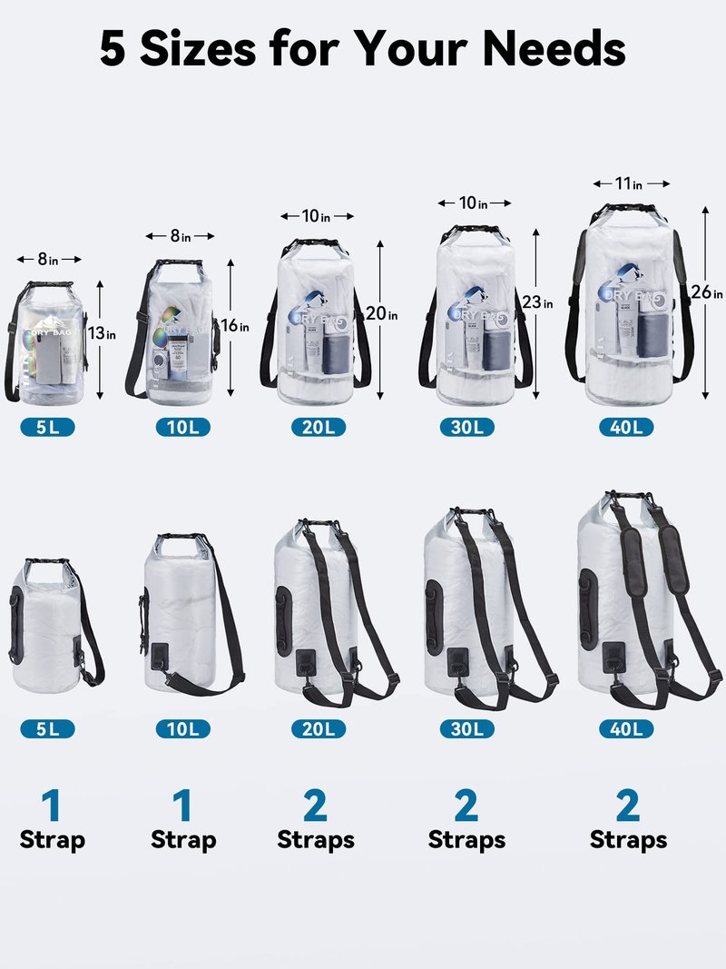 HEETA Dry Bag Waterproof for Women Men, Roll Top Lightweight Dry Storage Bag Backpack with Phone Case for Travel Swimming Boating Kayaking Paddle Board Camping Beach Accessories (White, 30L)