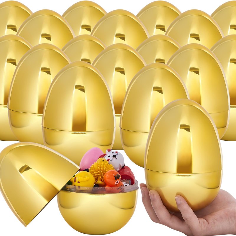 Digwry 50 Pcs Golden Easter Eggs Plastic, 2.3" Fillable Shiny Gold Metallic Plastic Easter Eggs Empty for Easter Hunt,Party Favor,Basket Stuffers Fillers,Classroom Prize