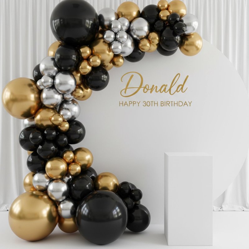 RUBFAC Black and Gold Balloons 129pcs Different Sizes Pack of 18 12 10 5 Inch, Latex Balloon Garland Arch Kit for Party Graduation Wedding Holiday Happy Birthday Decoration