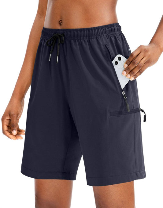 SANTINY Women's 5''/ 7''/9'' Hiking Cargo Shorts Quick Dry Lightweight Summer Shorts for Women Athletic Golf Zipper Pockets(Navy_L)
