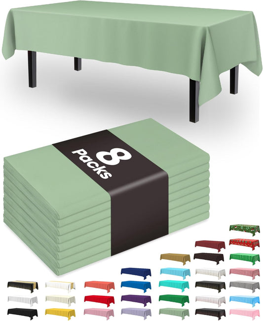 Pureegg Disposable Plastic Tablecloths - 54 x 108 Inch, Leakproof & Sturdy, Sage Green | 8 Pack for Easter Parties