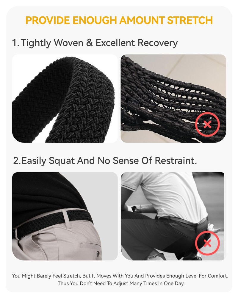 CHAOREN Stretch Mens Belt - Braided Elastic Golf Belt for Men 1 3/8"- Fits Casual Jeans & Shorts