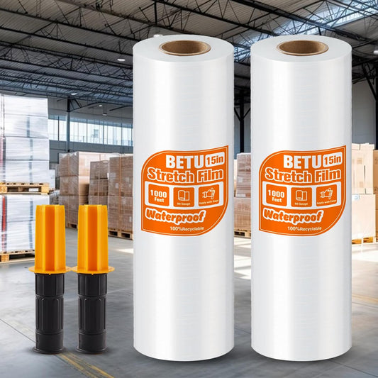 Stretch Film Shrink Wrap - Industrial Strength 15 Inch x 1000ft | 2 Pack Clear Plastic Wrap for Moving & Storage