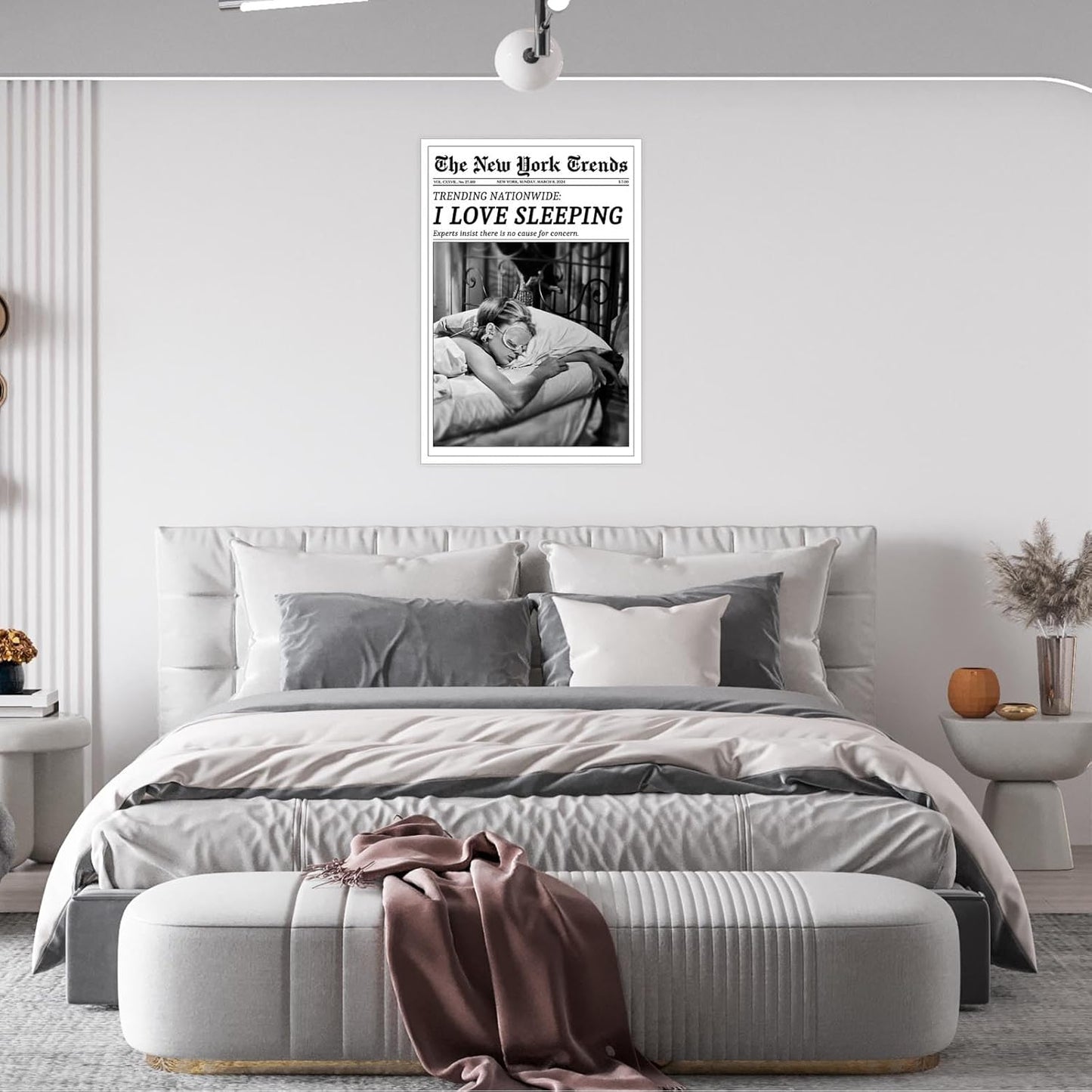 Beshdomp Vintage I Love Sleeping Poster - Black & White Canvas Wall Art | New York Times Headline 12x16in Unframed