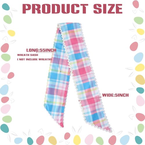 DYSHAYEN Wreath Sash - Canvas RIC Rac Trim for Front Door | Rainbow Gingham Indoor/Outdoor Decor