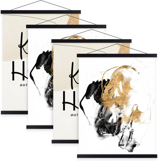 Benjia Magnetic Light Wood Poster Frame Set - 4 Pack for 8x10, 8x12, 8x18 Art Prints | Black
