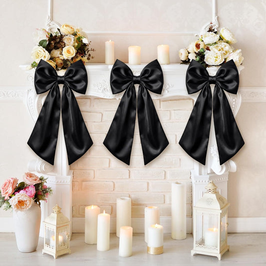 Suncalla Large Satin Bow Decorations - 3 Pcs 2 FT for Weddings, Parties & Home Decor | Black
