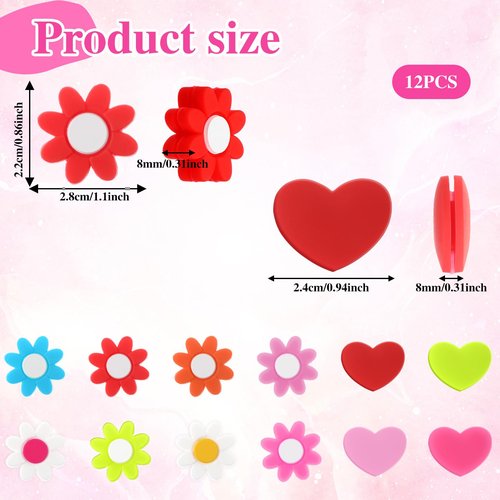 BOHUIZ 12Pcs Tennis Vibration Dampener, Tennis Racket Shock Absorbers Colorful Flower and Heart-Shaped Silicone Dampener for Tennis Racquet String Dampener