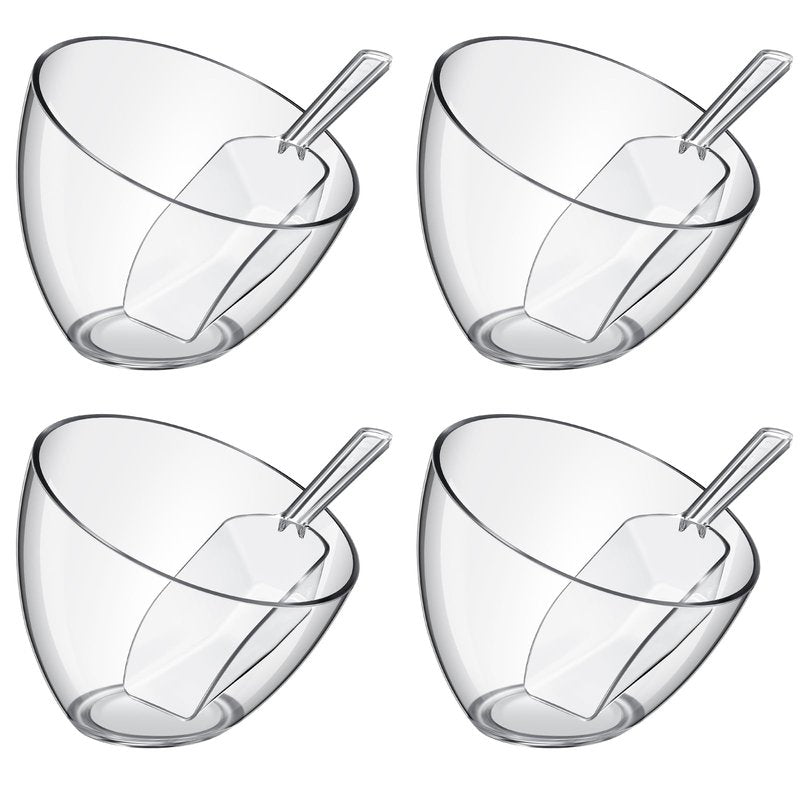 Hoolerry 8 Pcs Serving Bowls Kit Include Plastic Bowls for Parties and Popcorn Measuring Scoops Acrylic Plastic Kitchen Angled Candy Scoops for Office Canister Salad Cooking(Clear,35 oz)