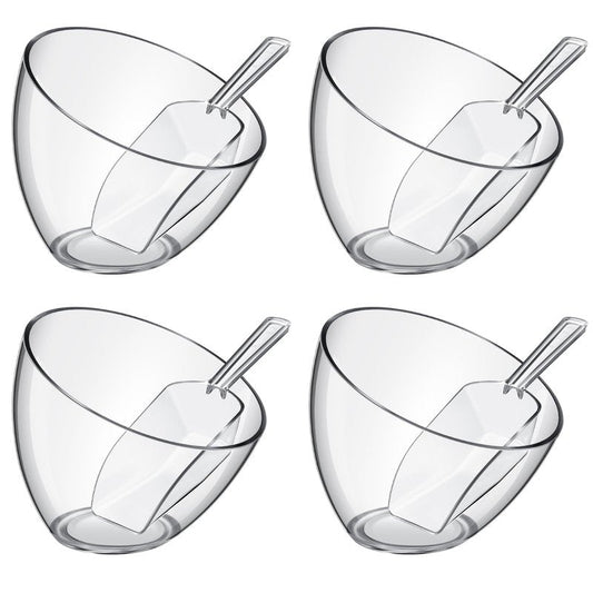 Hoolerry 8 Pcs Serving Bowls Kit Include Plastic Bowls for Parties and Popcorn Measuring Scoops Acrylic Plastic Kitchen Angled Candy Scoops for Office Canister Salad Cooking(Clear,35 oz)