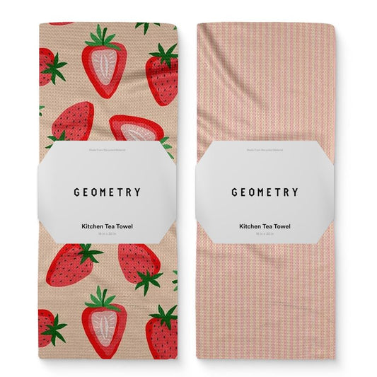 GEOMETRY Spring Kitchen Towels - Quick Dry Microfiber Cloth Spring & Summer Dish Towels for Kitchen Drying - Premium Quick Dry Towel - Strawberry Sunshine, 18" x 30" - 2-Pack