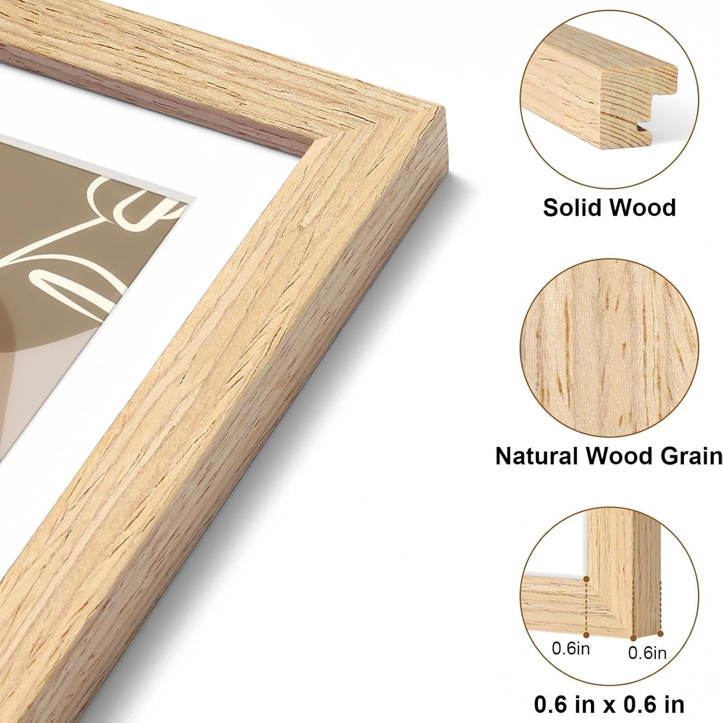 Vittanly 11x14 Picture Frame - Solid Wood with Plexiglass & 8x10 Mat | Natural Wall Hanging Decor