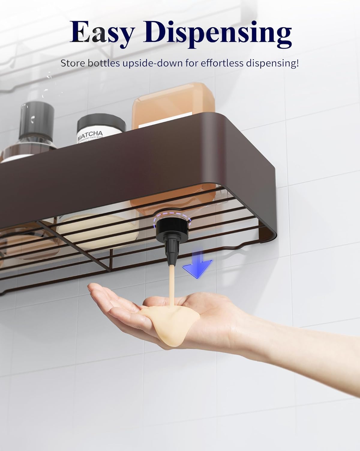 Kitsure Shower Caddy | 2-Pack Adhesive Organizer - Rustproof Metal Shelves, No-Drill, Large, Brown
