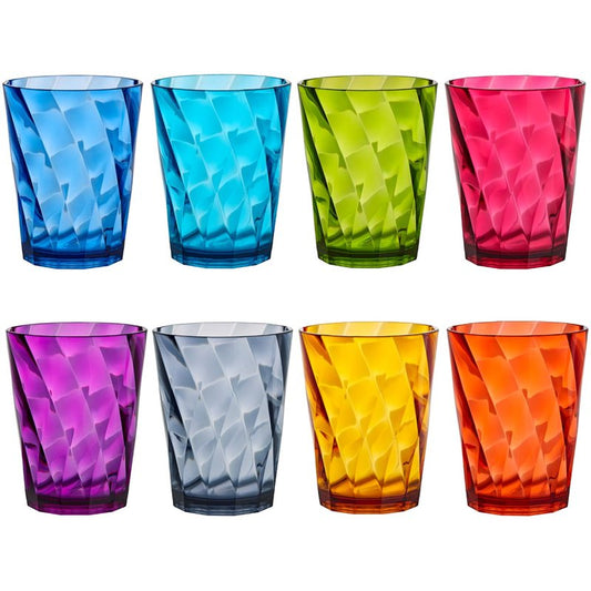 US Acrylic Optix Plastic Reusable Drinking Glasses (Set of 8) 14oz Rocks Cups in Jewel Tone Colors | BPA-Free Tumblers, Made in USA | Top-Rack Dishwasher Safe
