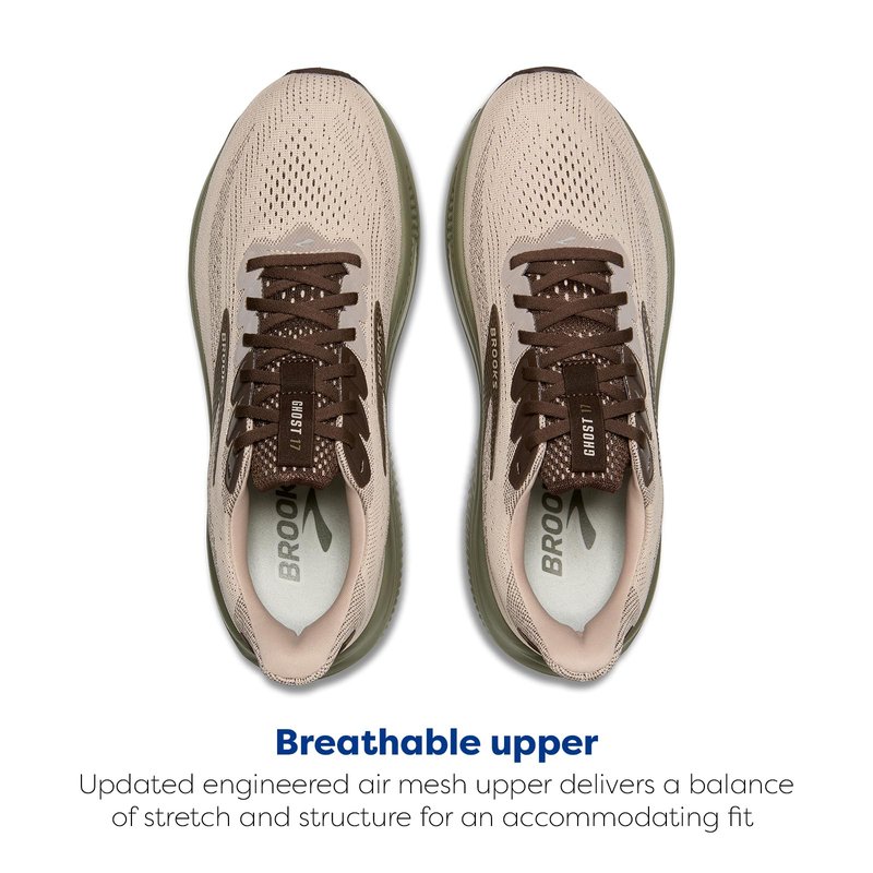 Brooks Men’s Ghost 17 Neutral Running Shoe - Chateau Gray/Brown/Olive - 10 Medium