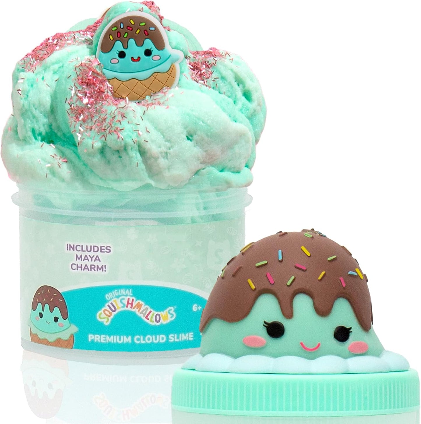 Squishmallows Maya The Ice Cream Cloud Slime - Chocolate-Scented 8 oz. Storage Container with Figurine Topper & Rubber Charm