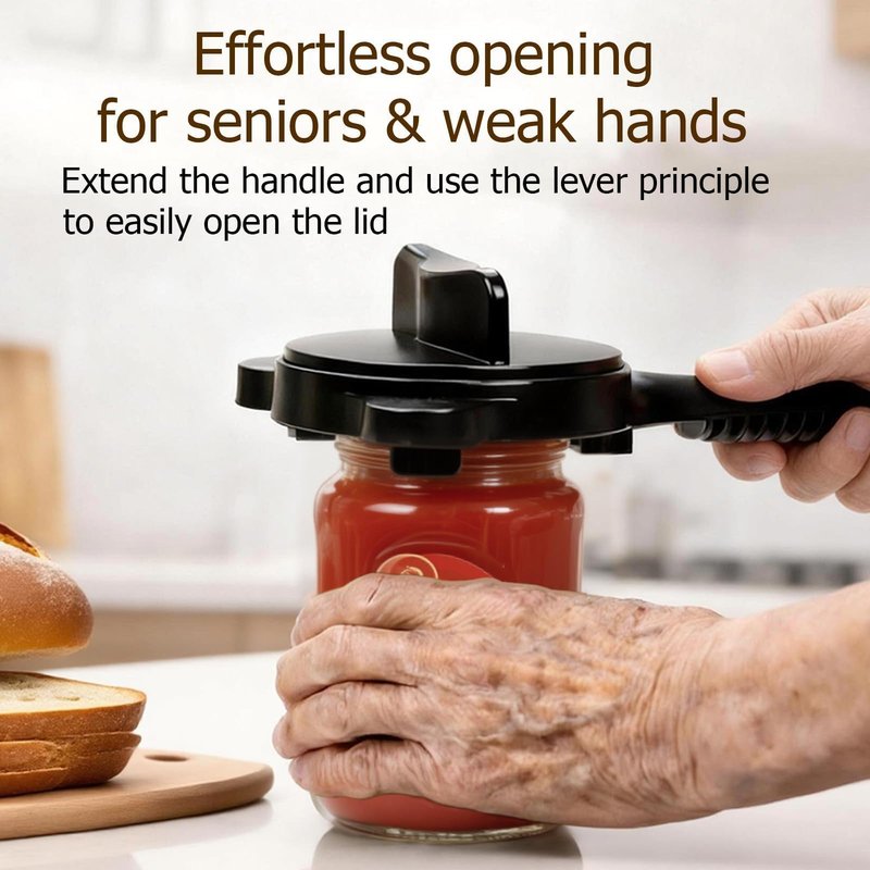 Ruydiwale 4-in-1 Jar Opener, Adjustable Jar Opener for Seniors, Kitchen Tool Designed Specifically for Seniors and Those with Limited Physical Strength, Suitable For Beer, Salad Dressing, Jar (Black)
