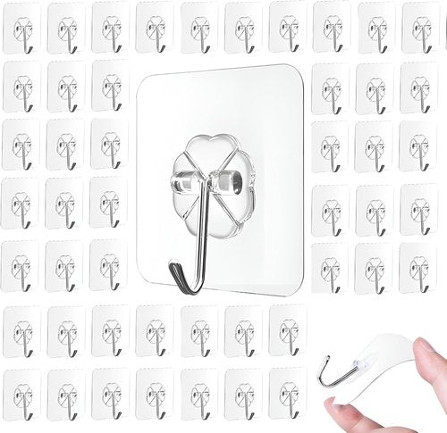 Heavy-Duty Adhesive Hooks by [Brand Name] - Waterproof Transparent Wall Hooks for Bathroom, Kitchen & Outdoor | 50 Pack