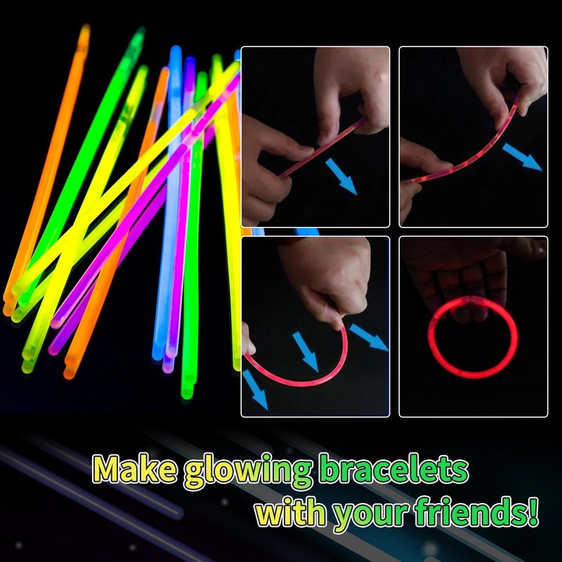 Taikula 200 Pack 8'' Glow Sticks Bulk Party Favors Yellow Light Up Sticks with Connectors Neon Glow in the Dark Party Supplies Bracelets for Holiday Birthday Party Decoration(Yellow)