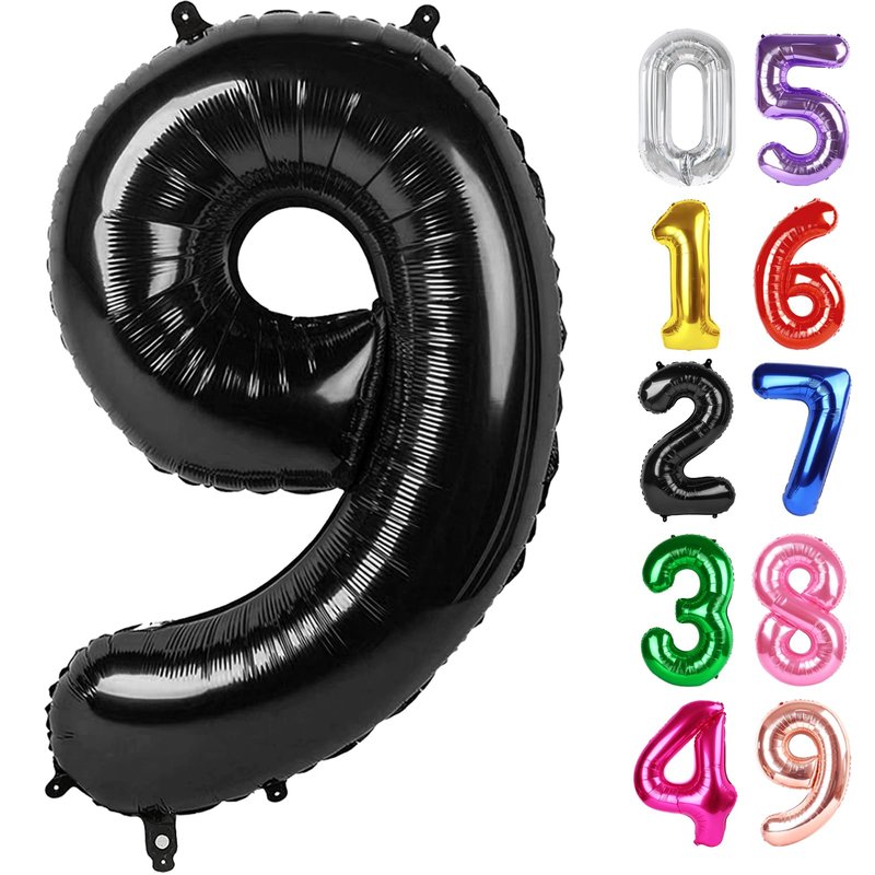Black Number 9 Balloon 40 Inch, 9th Birthday Party Decorations for Children, Giant 9 Foil Balloon for Party Supplies