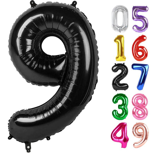Black Number 9 Balloon 40 Inch, 9th Birthday Party Decorations for Children, Giant 9 Foil Balloon for Party Supplies