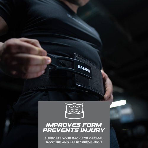 Katamu Premium Leather Lever Weightlifting Belt – Secure Steel Lever, Powerlifting Support for Deadlifts, Squats & Heavy Lifts - Be A Hero (Vengeance, Medium)