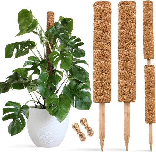JOYSEUS 30 Inch Moss Pole for Climbing Plants - 2 Pack Coir Totem Support with 65 Feet Twist Tie