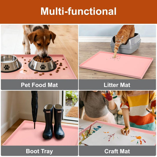 ukeetap Extra Thick Silicone Mat Waterproof with Raised Edge 34" x 22", Under Sink Mat for Kitchen & Bathroom, Kitchen Cabinet Liner, Multi-Purpose for Storage & Protection, Pink