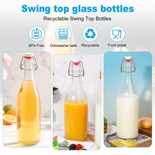 JOBVERT Swing Top Bottles 33oz,2 Pack Glass Brewing Bottles with Airtight Grolsch Closures, Reusable for Kombucha, Beer, Cold Brew, Homemade Beverages Storage