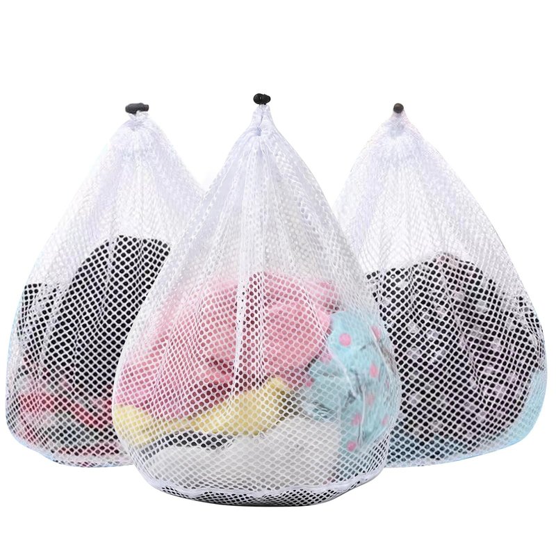 OKAKA 3Pcs Mesh Laundry Bags Washing Machine Mesh Wash Bags Jumbo for Delicates Clothes,Bed Linen,Toys with Drawstring Closure Sturdy(3 XXLarge 28 x 26 Inches)