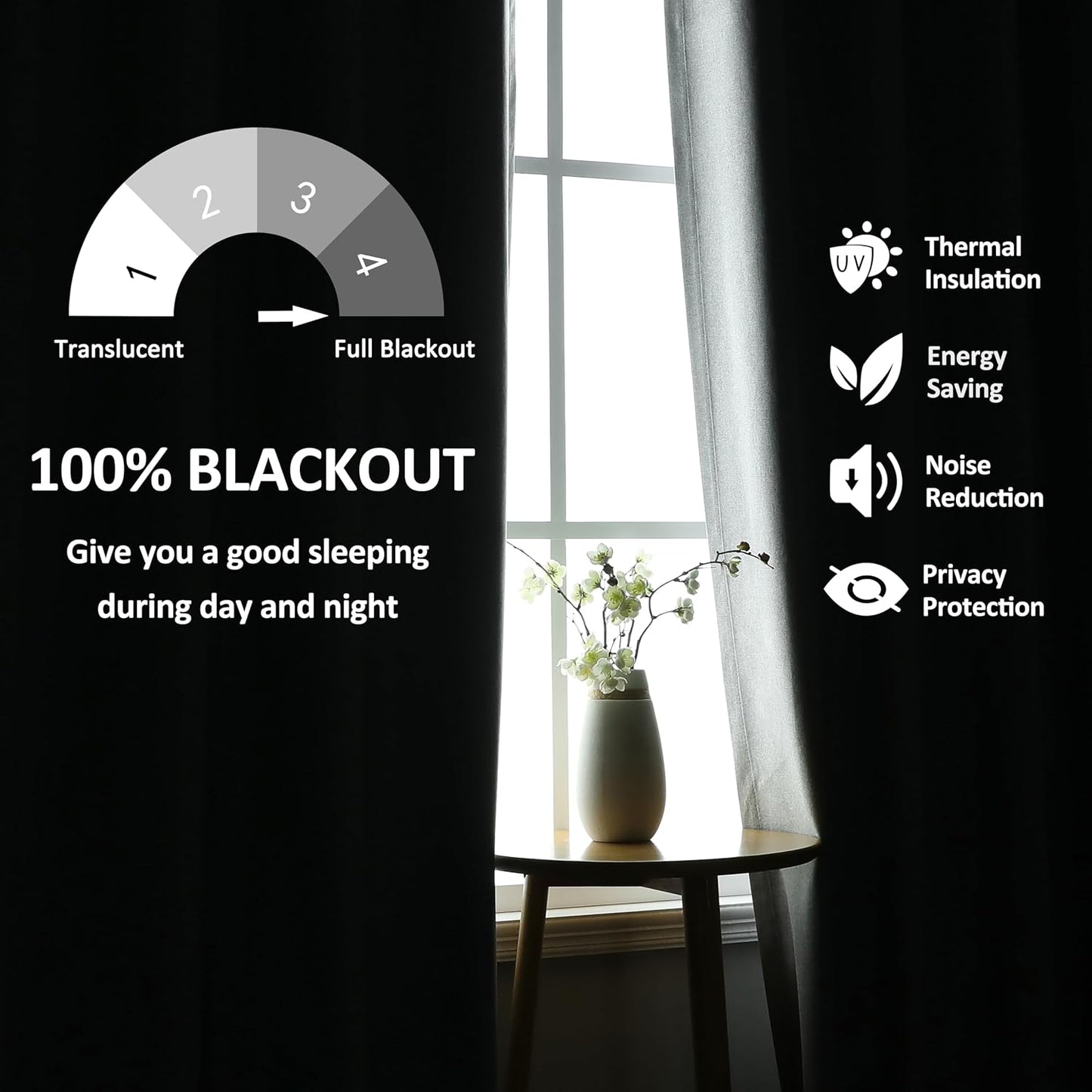 THOOO 100% Blackout Curtains - Natural Linen Textured Grommet Panels | 63 Inch Length, Sage Green for Bedroom & Nursery
