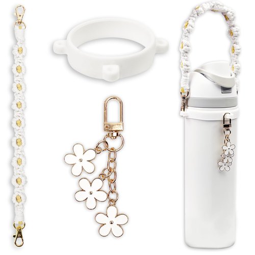 Handle Strap and Charm Set for Owala Water Bottle 24 oz, 32 oz, 40 oz, Owala Kids, Owala Coffee Tumbler, Owala FreeSip – Includes Handle Strap, for Owala Accessories & Stanley Cup Accessories (White)