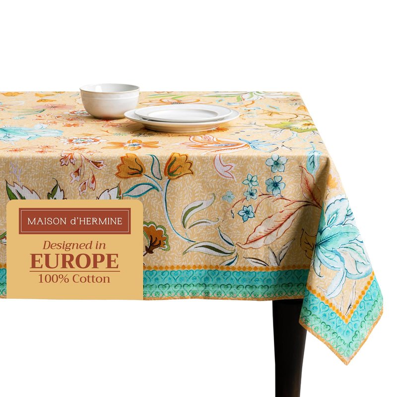 Maison d' Hermine Table Cloth Square Table 100% Cotton 60 x 60 Inches Tablecloth Reusable Decorative for Dining Kitchen Room Farmhouse Home Gifts for Mothers Day Spring Summer - Luxury Loft - Peach