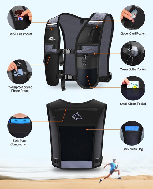 Dawinga Running Vest for Women Men，Lightweight Breathable Hydration Vest，Water Vest Backpack with Large Compartment, Adjustable Chest Straps Reflective Backpack for Hiking, Cycling, Marathon, Race
