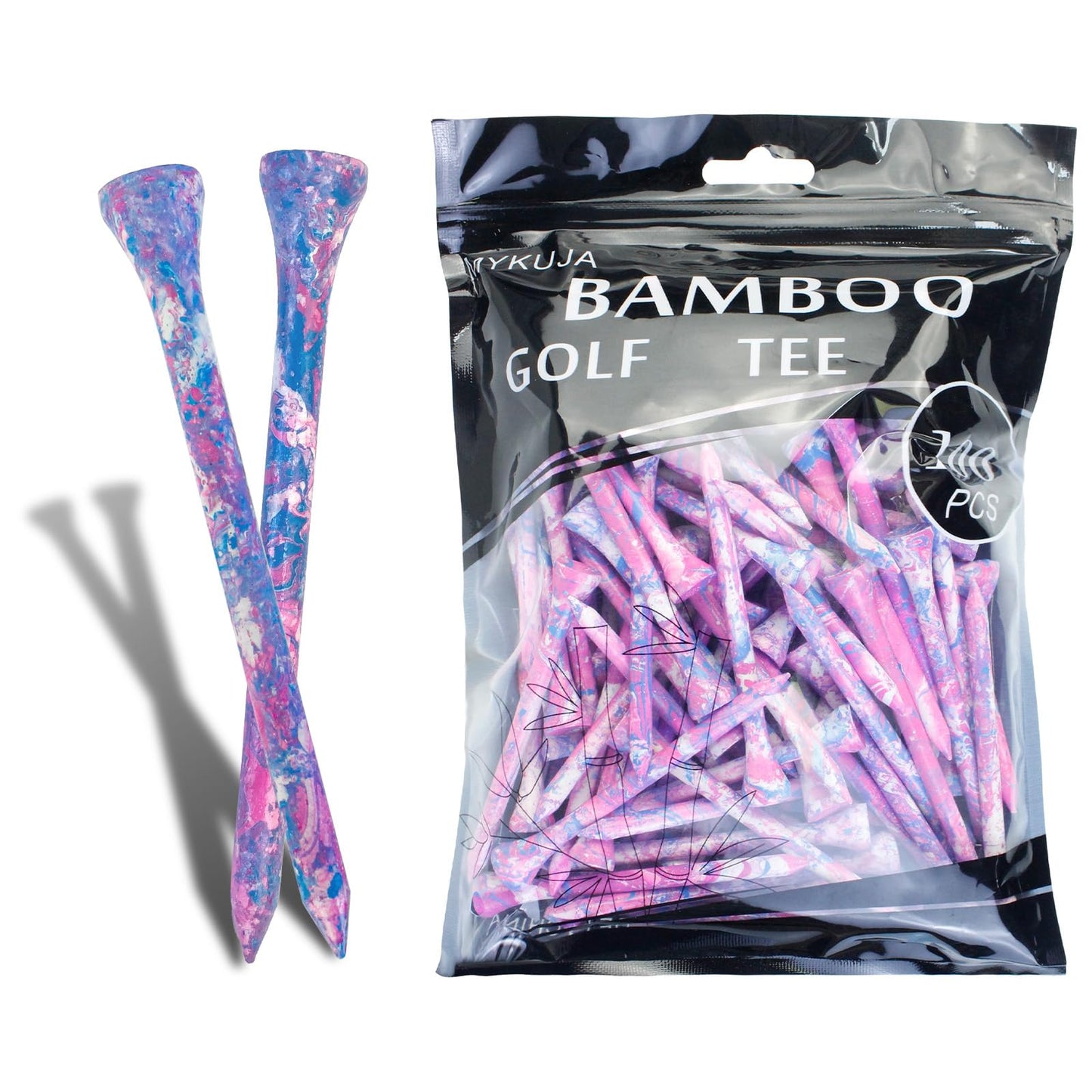 MYKUJA Wood Golf Tees Professional Golf tees 3-1/4 inch Unbreakable, Pink and Blue Golf Tee Pack of 100, Golf Accessories for Women