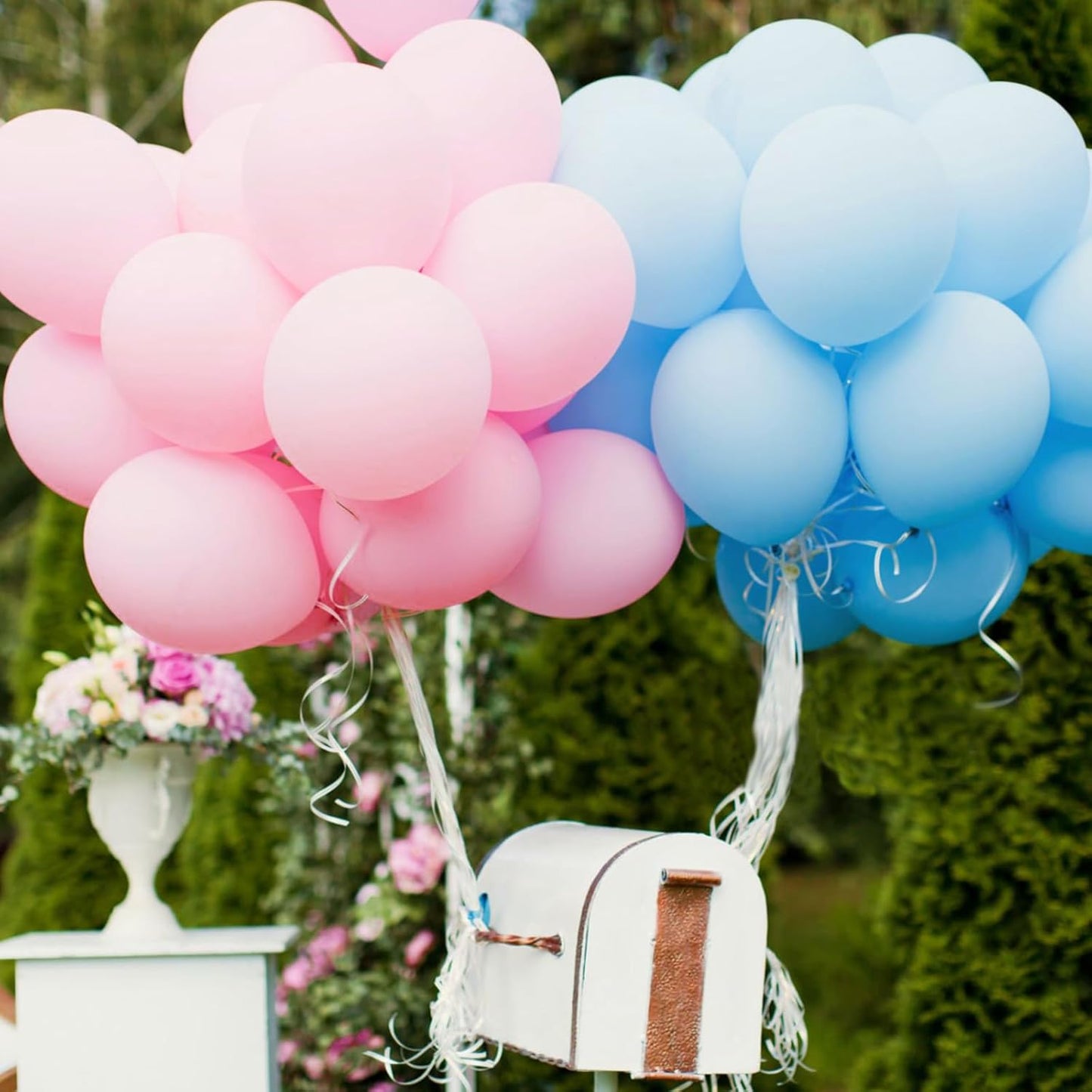 Pastel Pink & Blue Balloons - 100 Pack 12-Inch Latex Balloons with 65ft Ribbon for Parties