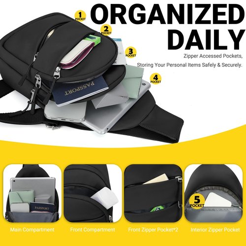 Crossbody Bags for Women, Sling Bag for Men, Small Hiking Backpack Anti Theft Lightweight for Outdoors Travel (M, Black)