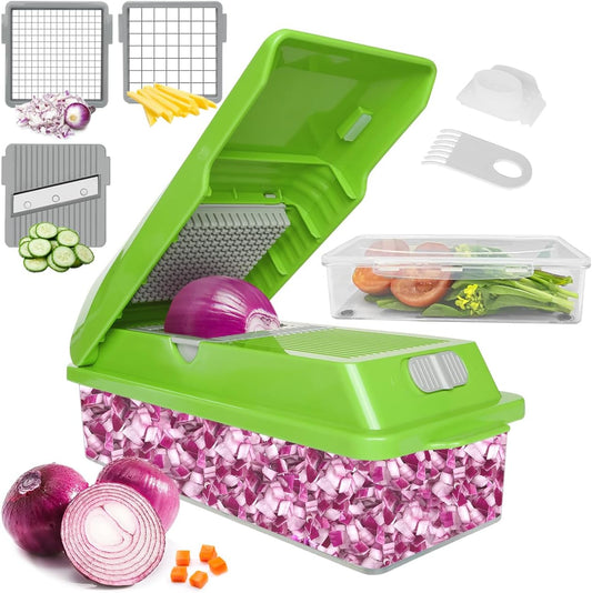 LHS Professional Vegetable Chopper - 5-in-1 Food Slicer and Dicer with Storage Containers | Green