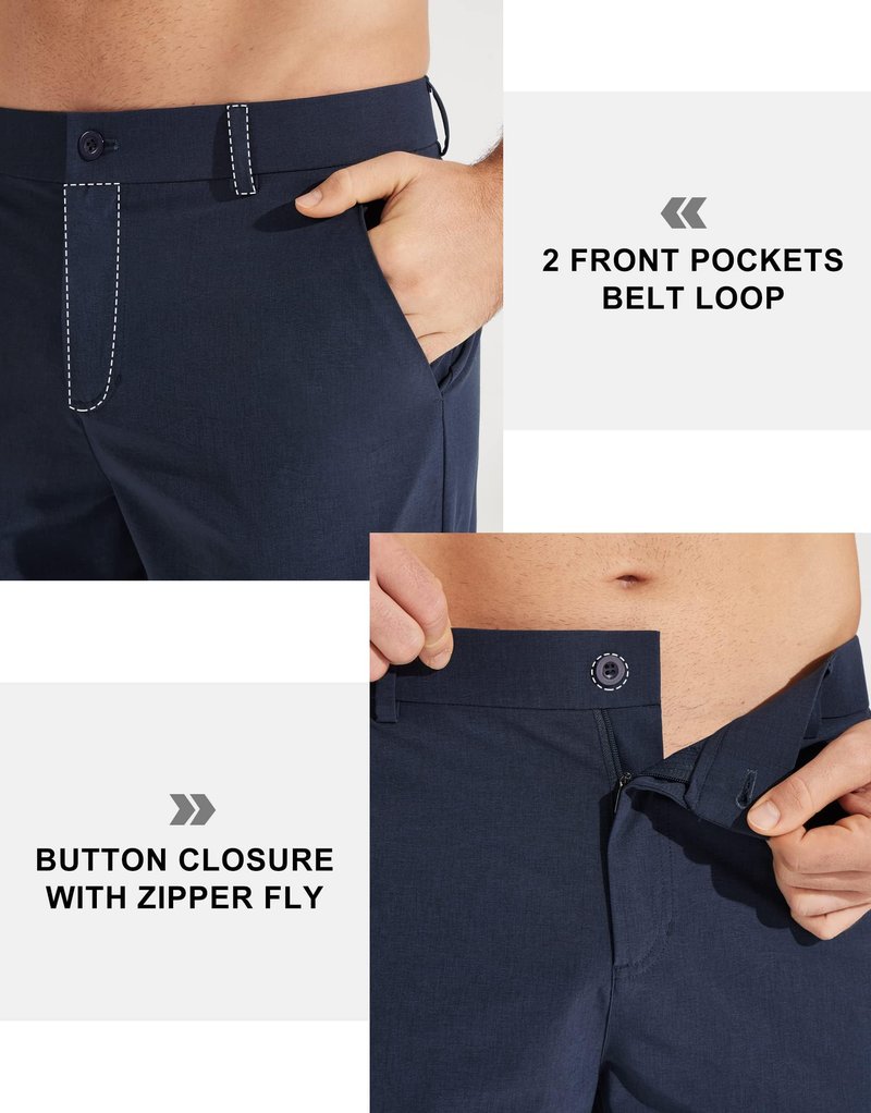 Libin Mens Golf Pants Stretch Work Dress Pants 30" Quick Dry Lightweight Business Casual Pant for Men Comfy Water Resistant, Navy Blue, 42W x 30L