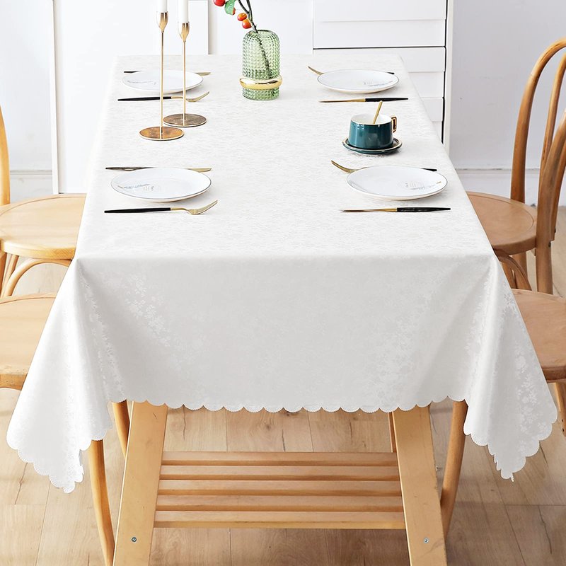 Smiry Rectangle Table Cloth, Waterproof Heavy Duty Vinyl Tablecloths, Wipeable Washable Table Cover for Kitchen and Dining Room (White, 52" X 70")