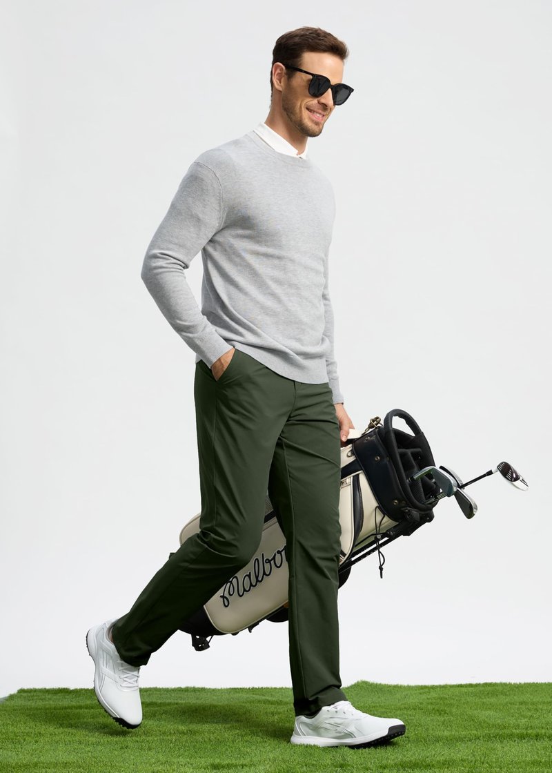 Pudolla Men's Golf Pants Mens Dress Slacks Pants Stretch Work Comfy Pants 30 Quick Dry Casual Trousers with Pockets(Army Green 36Wx30L)