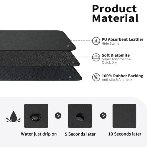 HotLive Dish Drying Mat for Kitchen Counter, Heat Resistant Drainer Mats with Non-slip Rubber Backed, Hide Stain Kitchen Super Absorbent Draining Mat, Easy to Clean Dish Rack Pad, Black 16"x18"