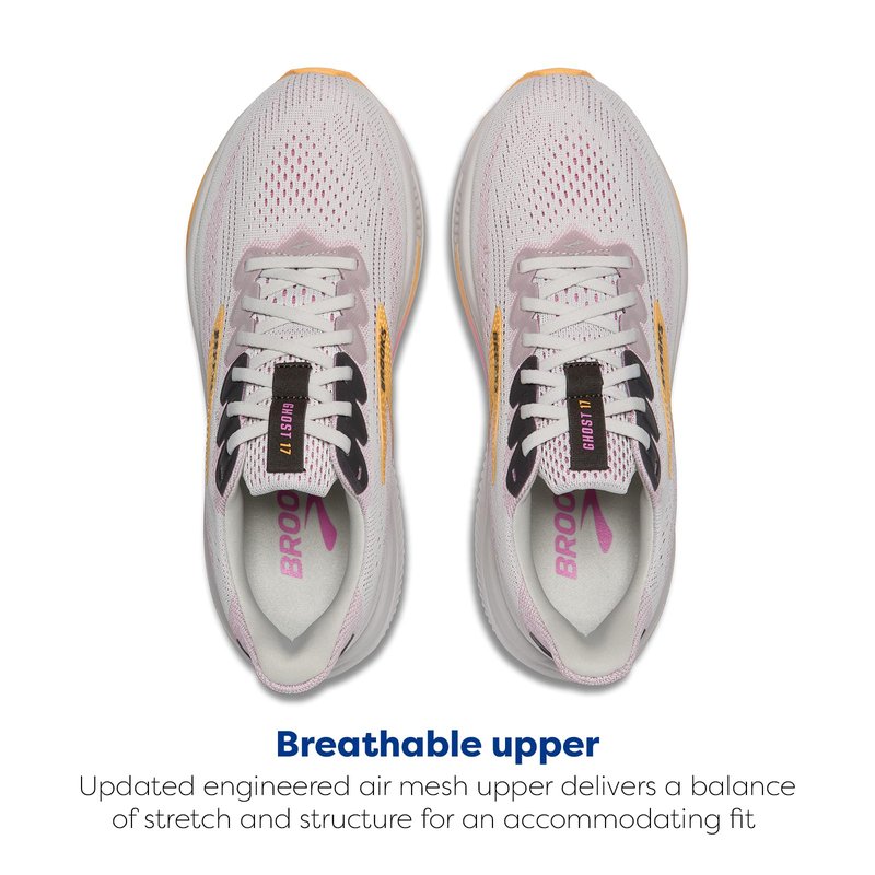 Brooks Women’s Ghost 17 Neutral Running Shoe - Oyster/Apricot/Pink - 5.5 Medium