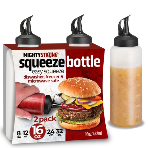 Condiment Squeeze Bottles for Sauces and Liquids – 16 oz Plastic Refillable Squirt Bottles for Ketchup, Oils, and Condiments – Multipurpose Condiment Containers for Kitchen, BBQ & Cooking - 2 Pack