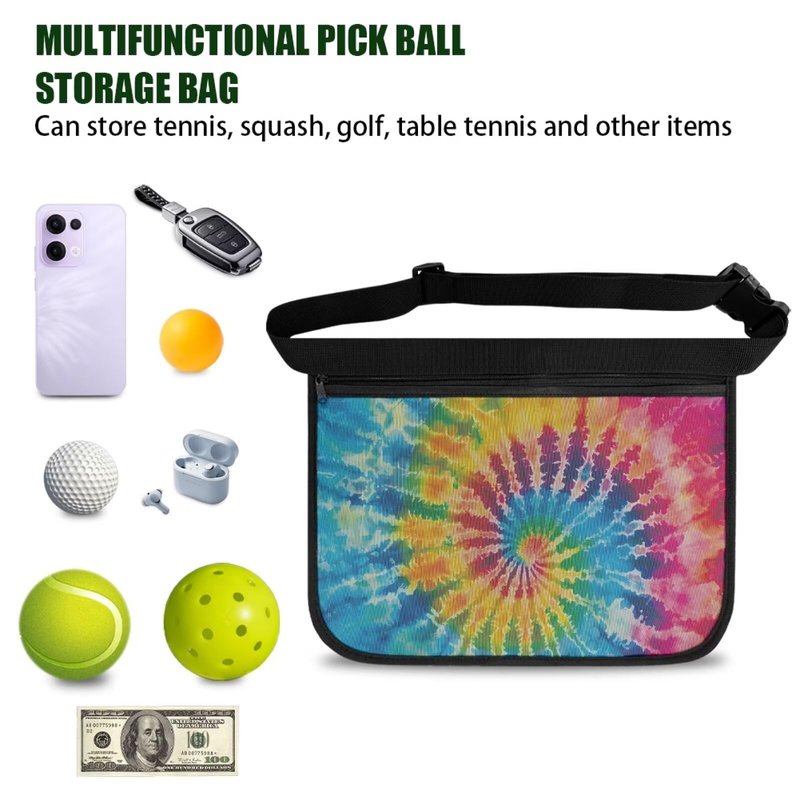 Kathyboom Tennis Ball Holder Rainbow Tie Dye Pickleball Waist Bag with No-Slip Belt, Holds 8-10 Balls for Pickleball, Golf, Running, Hands-Free