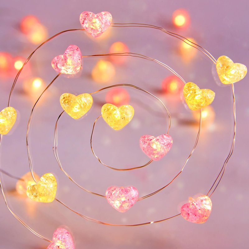 Valentine's Day Heart String Lights - 10.5 ft 30 LED Battery Operated Fairy String Lights withTimer and for Romantic Proposal Indoor DIY Bedroom Wedding Decor Gift (Pink White)