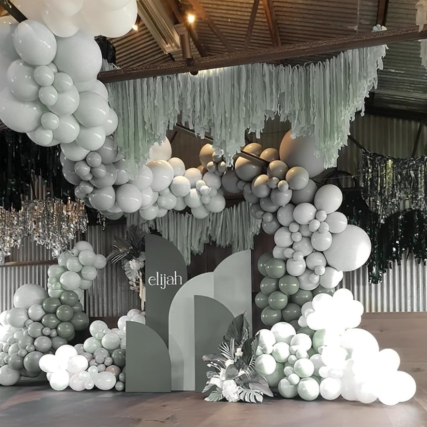 PartyWoo Dusty Green Balloons - 140-Piece Boho Balloon Arch Kit for Jungle Birthday Decor | 5-12 Inch Sizes